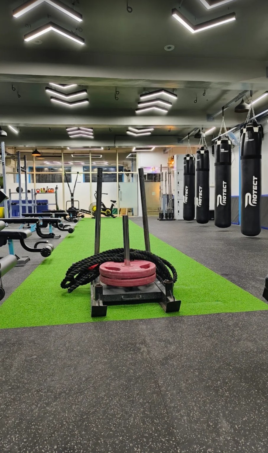 Sled, ropes and turf for functional training at OMNI FIT